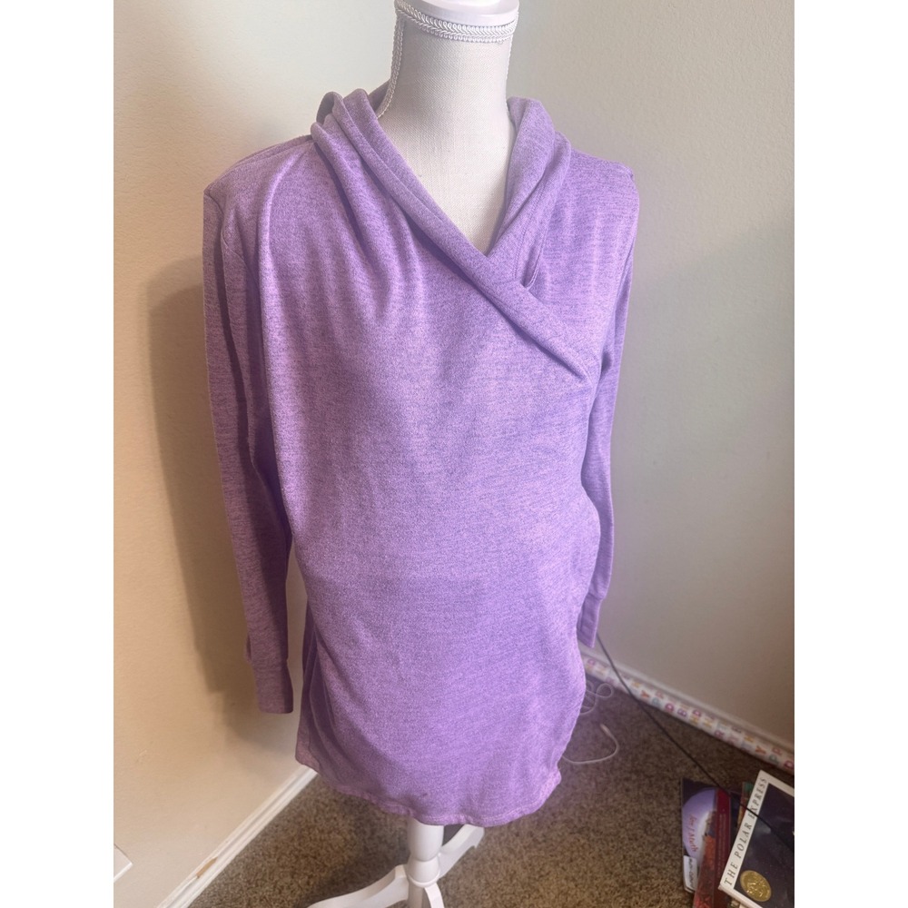 Betabrand Hooded Wrap Jacket Purple Heathered Knit Crossover Size L/XL cardigan